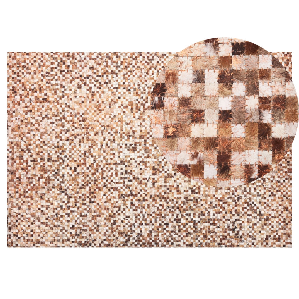 Tappeto tappetino Marrone Pelle Bovina 140 x 200 cm Patchwork Fatto a Mano Moderno Boho