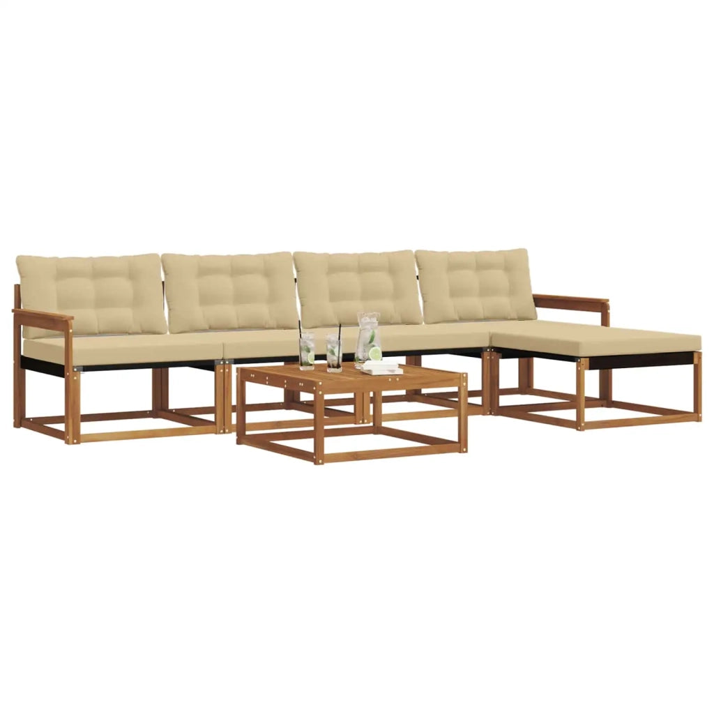 Set di divani da esterno con cuscino 6 pcs Naturale e Beige