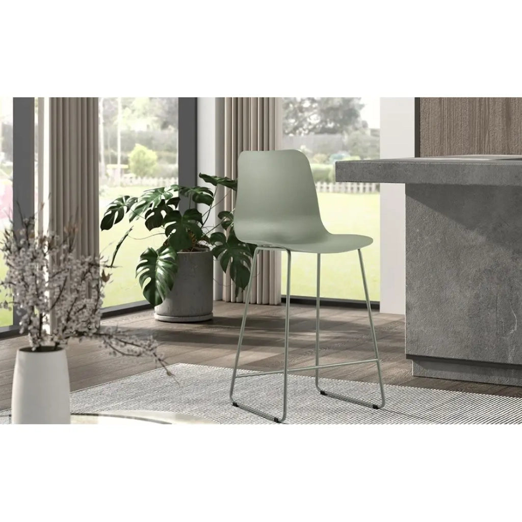Sedia da bancone MARIO - PP verde-grigio - Gambe in metallo - Altezza 100,5 cm - Stile moderno