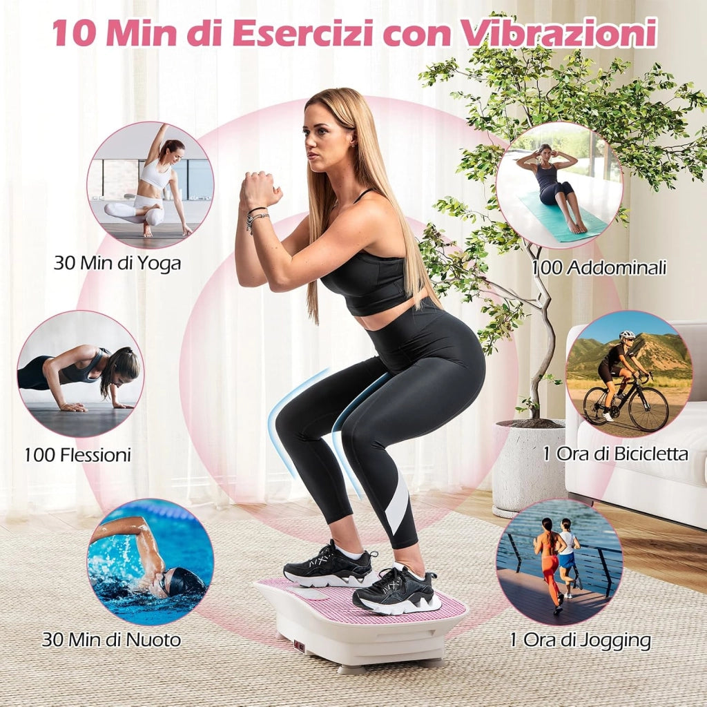 Pedana Vibrante Dimagrante, Piastra Vibrante con 10 Livelli di Vibrazione e Timer, Schermo, Telecomando, Superficie Antiscivolo e 4 Ventose, Allenamento Modellamento Muscolare