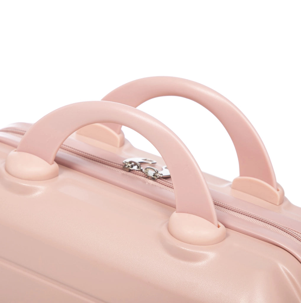 Set Valigia Rigida ABS 19" e 14" Rosa con Ruote Girevoli e Beauty Case 14"
