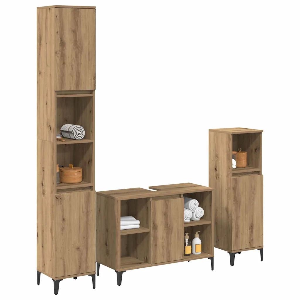 Set di mobili per il bagno con porta 3 pcs Rovere artigianale 3415945