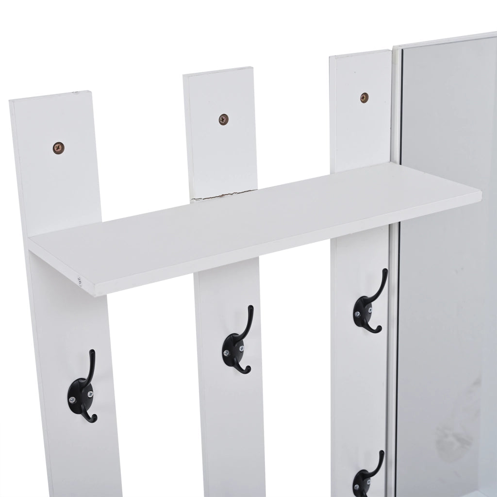 Mobile ingresso con 3 vani scarpe; 1 cassetto; specchio e 6 ganci - per ingresso - 120x30x178 cm - bianco