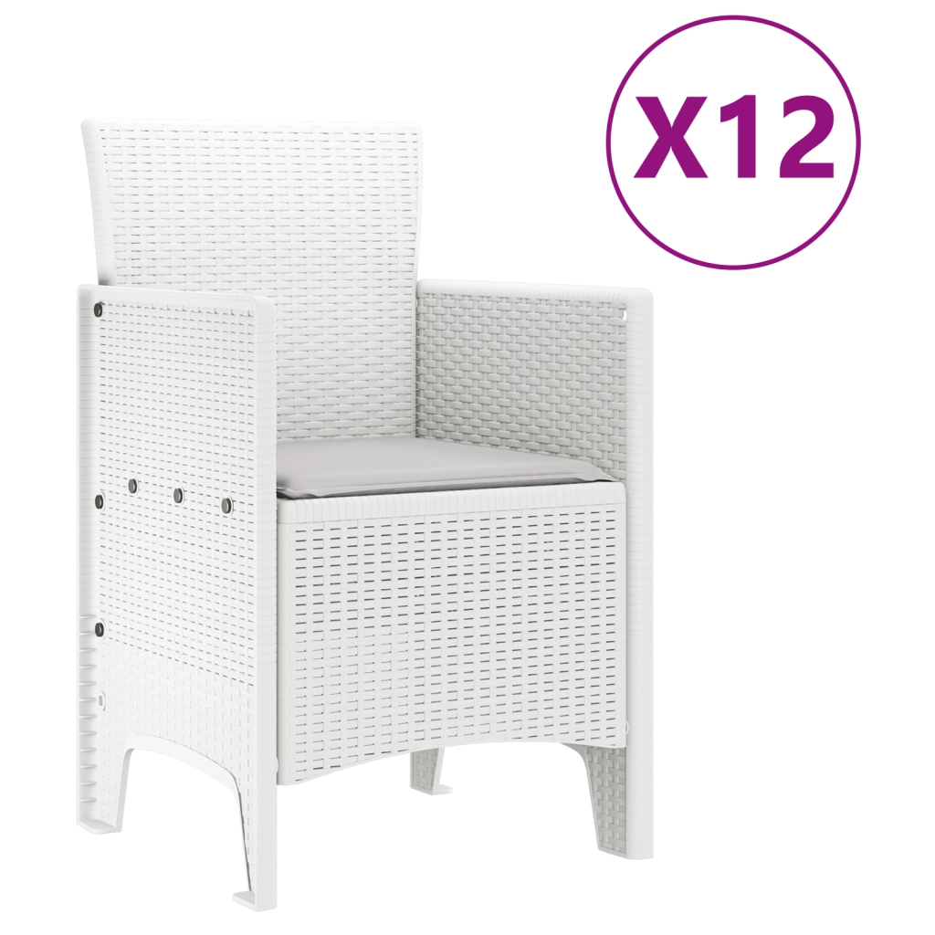Set da Pranzo da Giardino  da 13 Pezzi con Cuscini Polyrattan Bianco