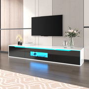 Mobile TV moderno nero e bianco lucido con LED multicolore, 180 cm