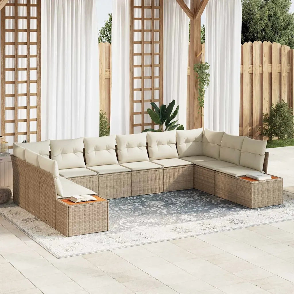 Set Divano da Giardino con cuscino 10 pcs Beige Poly Rattan