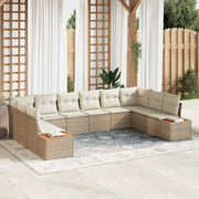 Set Divano da Giardino con cuscino 10 pcs Beige Poly Rattan