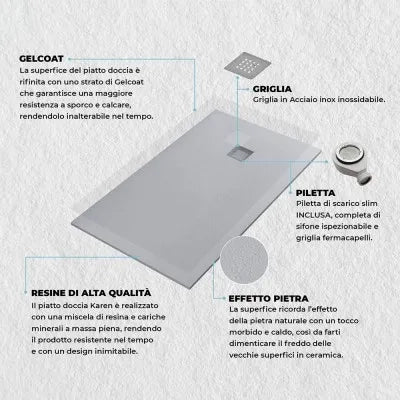 Piatto doccia 70x100 marmo resina Karen grigio effetto pietra