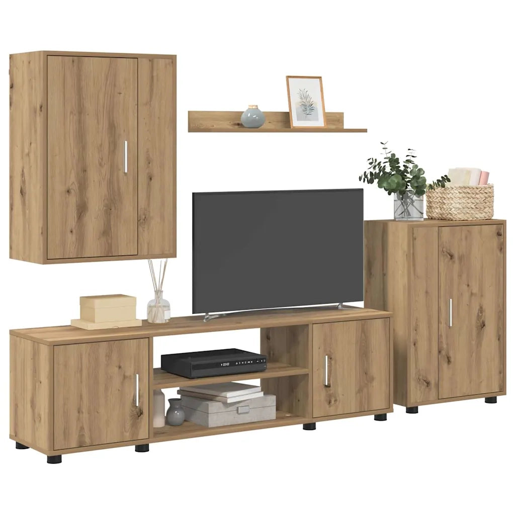 Set mobile TV 4 pz-Set di 4 Credenza per TV Rovere artigianale Legno multistrato 574552