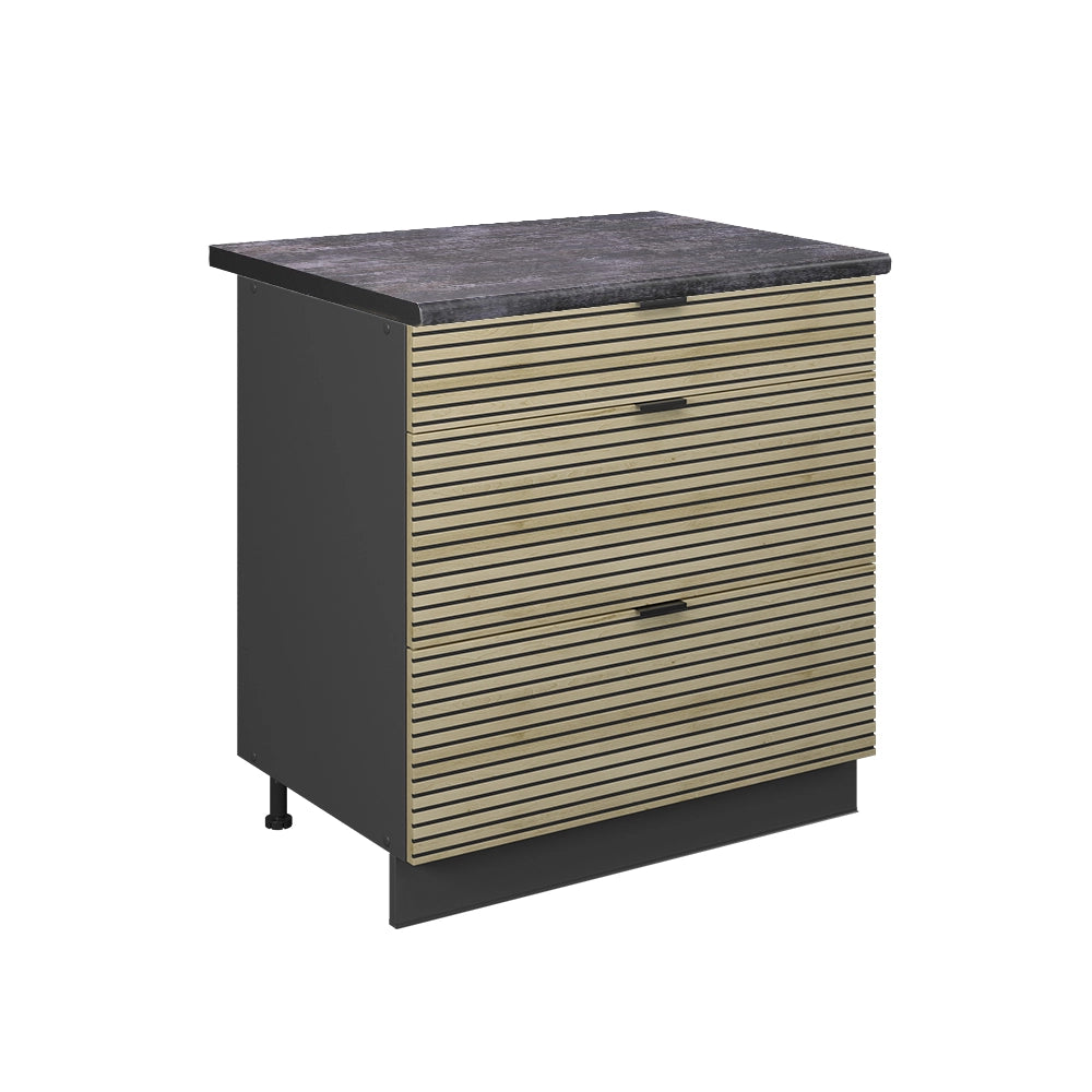Mobiletto base per cucina Fame-Line Pannello in quercia/Antracite 80 cm con 3 cassetti, PL Antracite Vicco