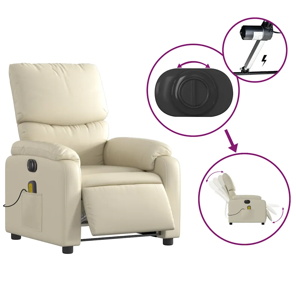 Poltrona Massaggiante | Sedia Relax Elettrica Reclinabile Crema Similpelle