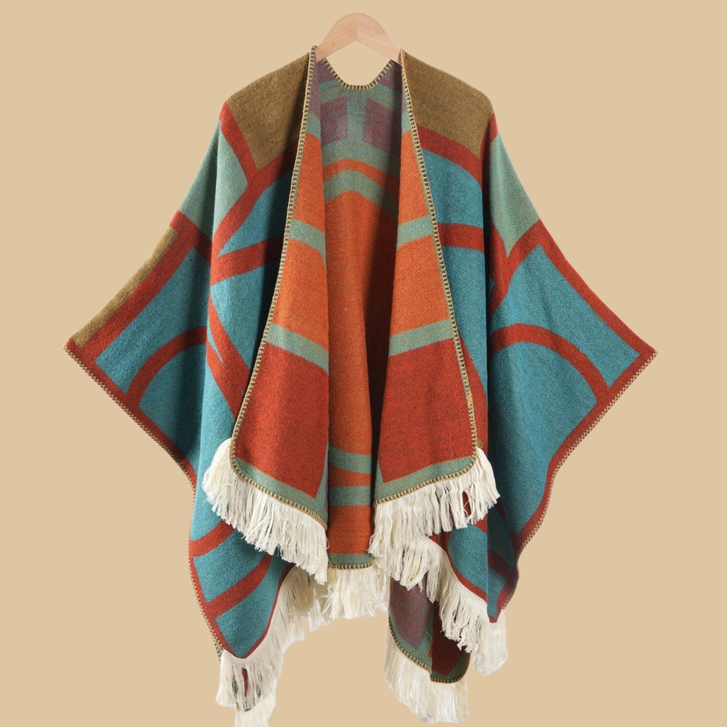 Sciarpa da viaggio da donna in stile vintage con frange, mantello esterno, cappa