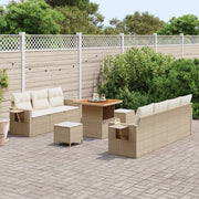Set Divano Giardino da 10 Pezzi con Cuscini Beige in Rattan Poly e Legno di Acacia