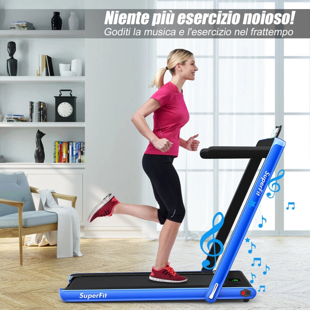 Tapis roulant pieghevole 2 in 1 con altoparlante Bluetooth telecomando, Tapis roulant elettrico portatile 560W Blu-Tapis roulant