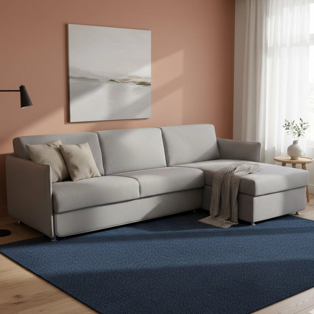 Sumirago, Divano Letto con Penisola Sfoderabile Made in Italy, 260x160 cm Grigio