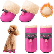 Calzature per cani, 4 pezzi, stivali per neve, scarpe per cani, adatti per piccoli cani, cani di taglia media, con antiscivolo e caldo, adatti per attività all'aperto, lavabili, S, rosa