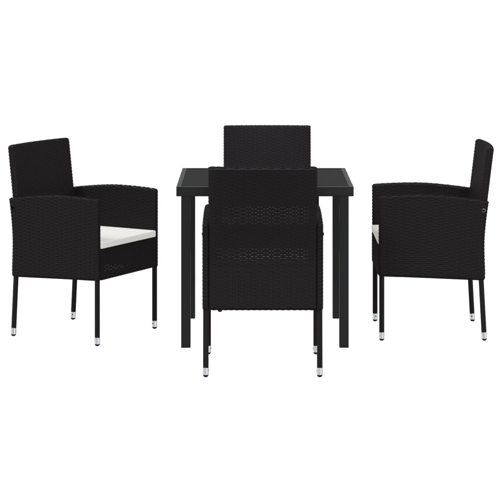 Set da Pranzo per Giardino da 5 Pezzi con Cuscini in Rattan Nero