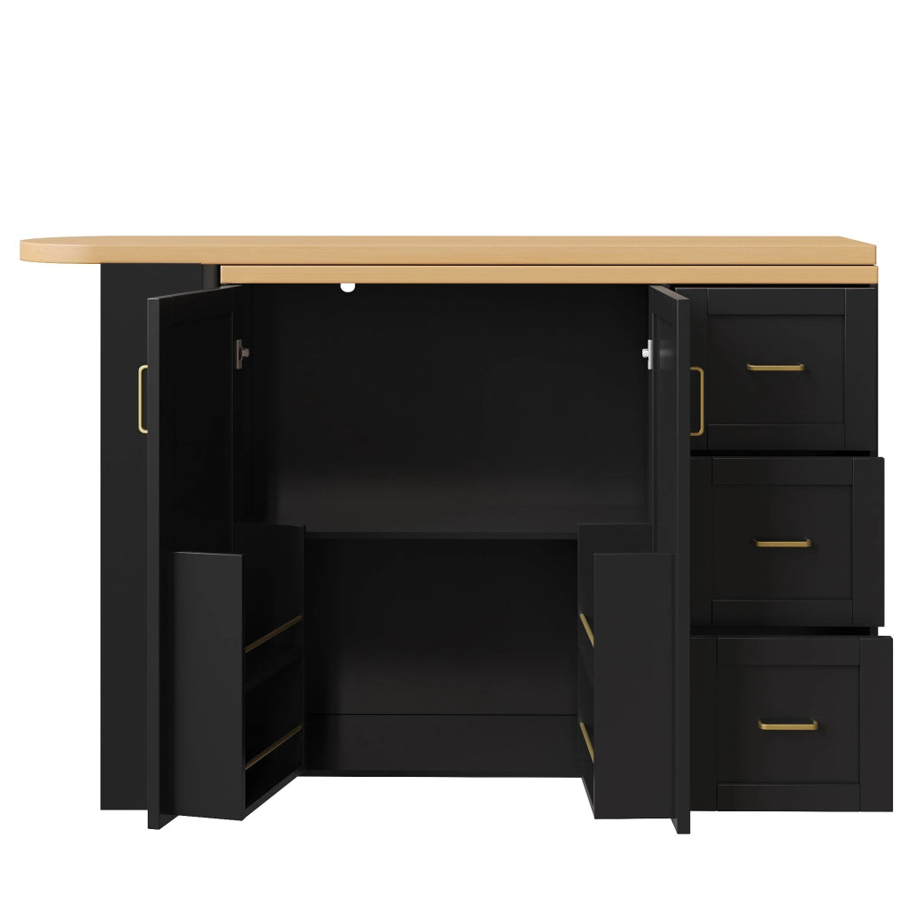 Carrello Bar Allungabile con 2 Ante e 3 Cassetti ¨C MINIMAL ¨C Bianco/Nero, Piano in Legno, 135-228x39x104 cm