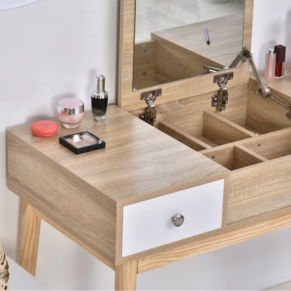 Consolle Trucco Moderna 100x45x118 cm con Specchio e Sgabello