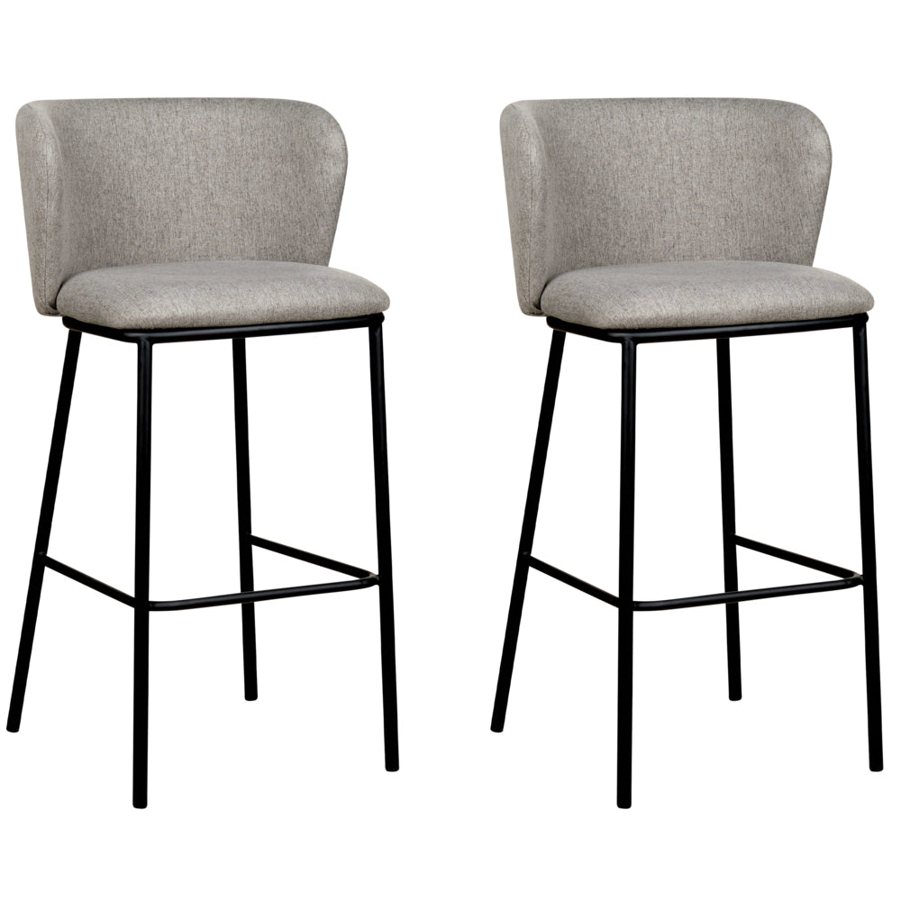 Set di 2 sedie da bar Rivestimento in bouclé grigio Gambe in metallo nero Sgabelli senza braccioli Schienale curvo Sala da pranzo moderna Cucina