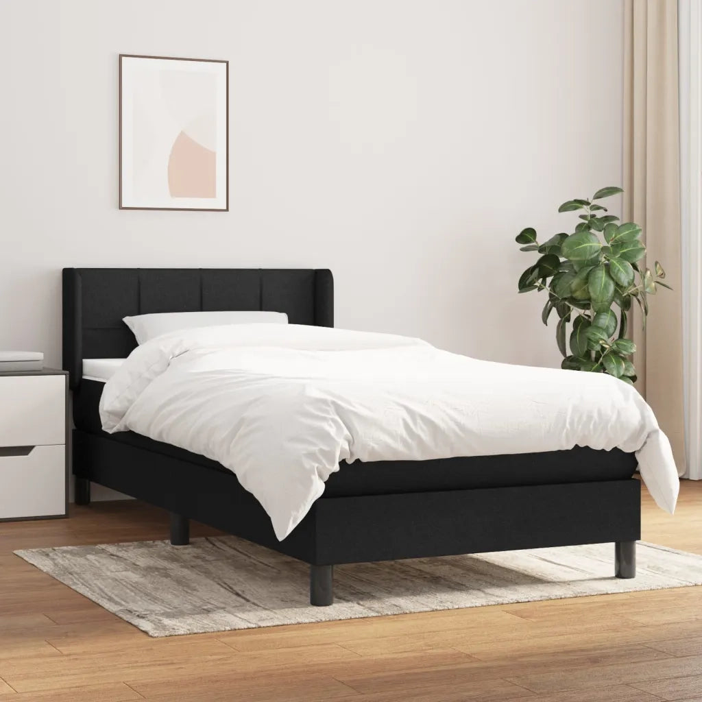Letto singolo | Letto per adulti | Giroletto a Molle con Materasso Nero 80x200 cm inTessuto