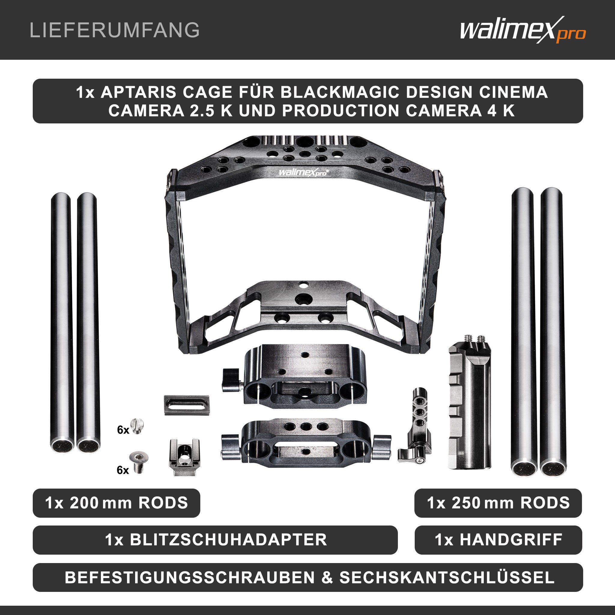 Aptaris Blackmagic Cinema Set Video Cage Rig System (incl. modulo asta 15mm) per BMC