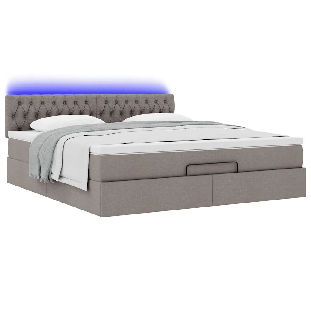 Pouf Letto con Materasso e LED Tortora 180x200cm in Tessuto