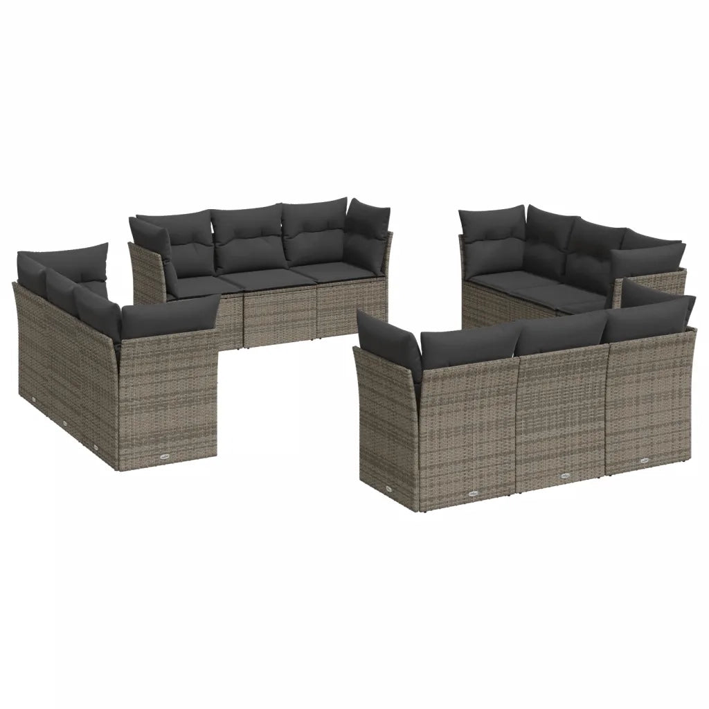 Set Divani da Giardino 12 pz con Cuscini Grigio in Polyrattan