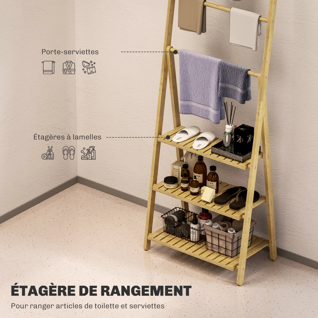 Etagere bagno in bamb¨´ pieghevole 3 ripiani ¨C zephmum ¨C 53.5x30x153cm effetto legno naturale
