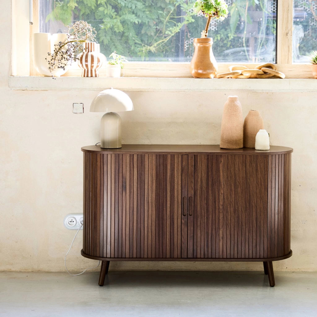 Credenza scandinava a 2 ante scorrevoli, 120cm, noce