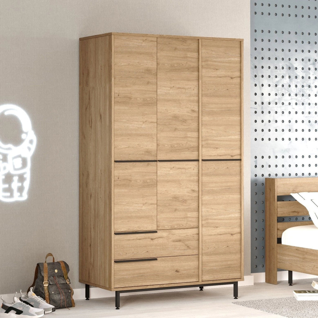 Armadio Camera da Letto Oricola, Guardaroba 3 Ante 5 Ripiani, 112x55 cm Marrone Rovere