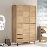 Armadio Camera da Letto Oricola, Guardaroba 3 Ante 5 Ripiani, 112x55 cm Marrone Rovere