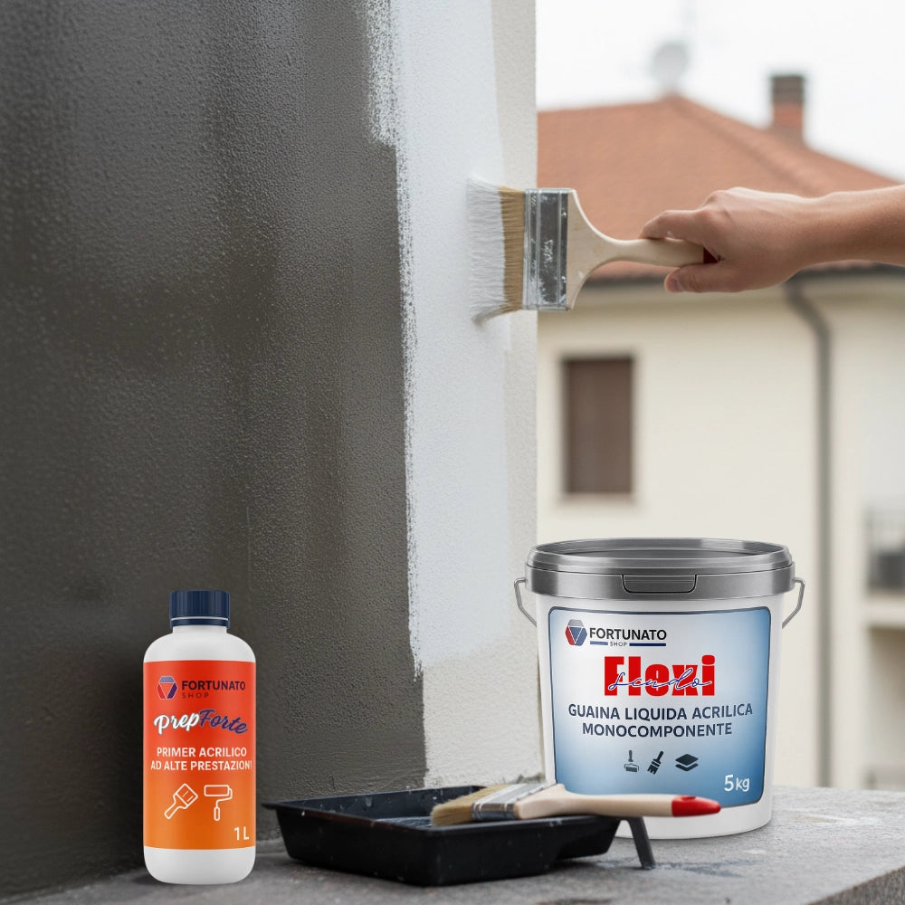 Soluzione professionale impermeabilizzante prepforte + flexiscudo per protezione superfici *** formato 5 kg + 1 l (do...