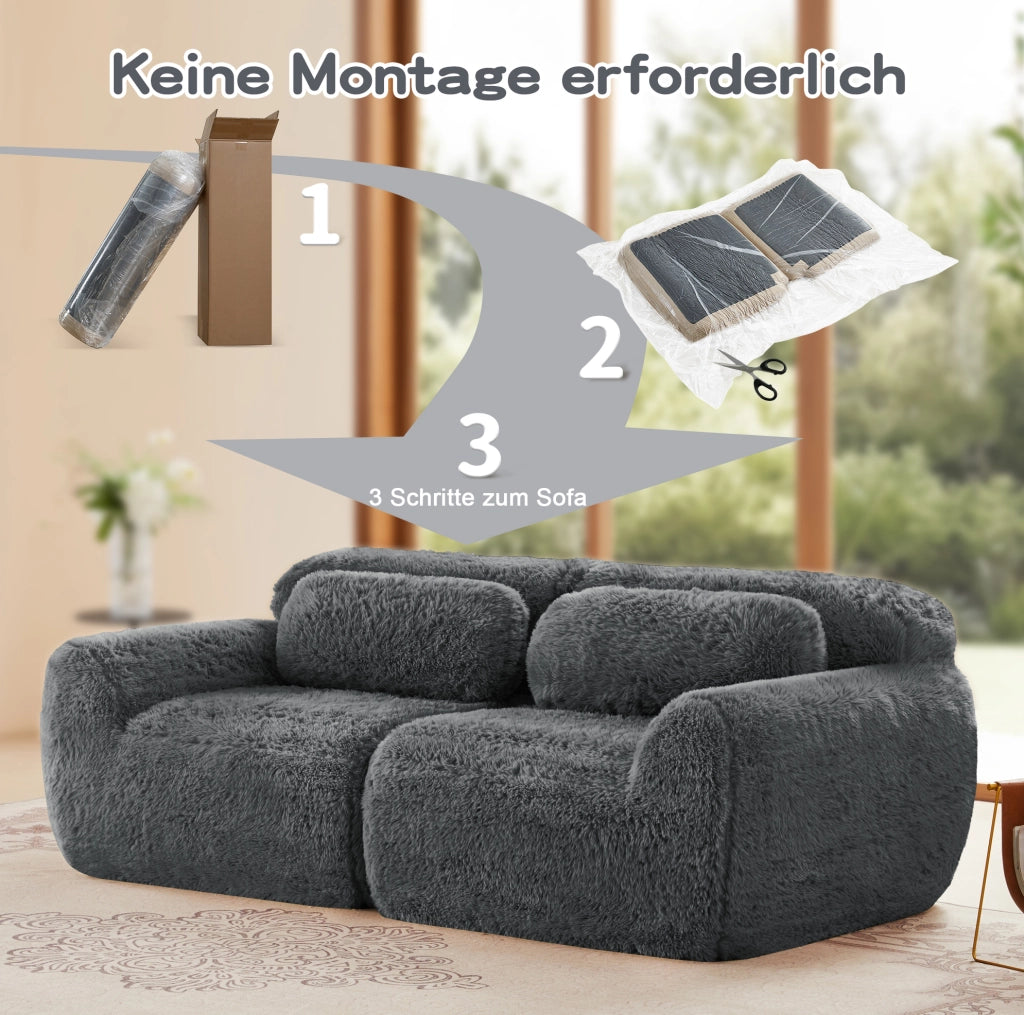 Divano modulare senza struttura in tessuto plush grigio con base antiscivolo