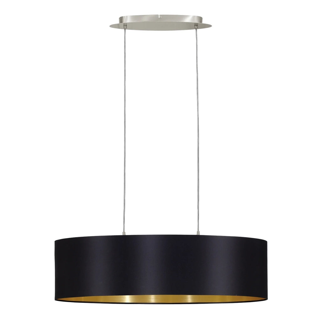 Lampadario A Sospensione Contemporaneo Maserlo Acciaio Nichel Nero 2 Luci E27