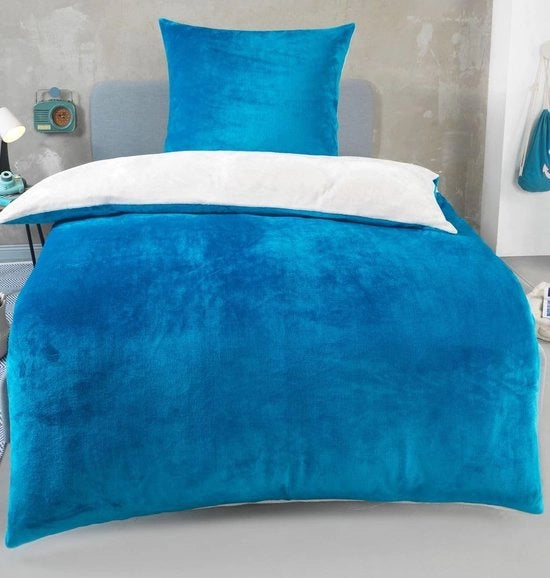 Asciugamano per letto a doppia faccia in koraalfleece, dimensioni: 135 x 200 cm, misura 200 x 200 cm, colore: petrol / bianco crema.