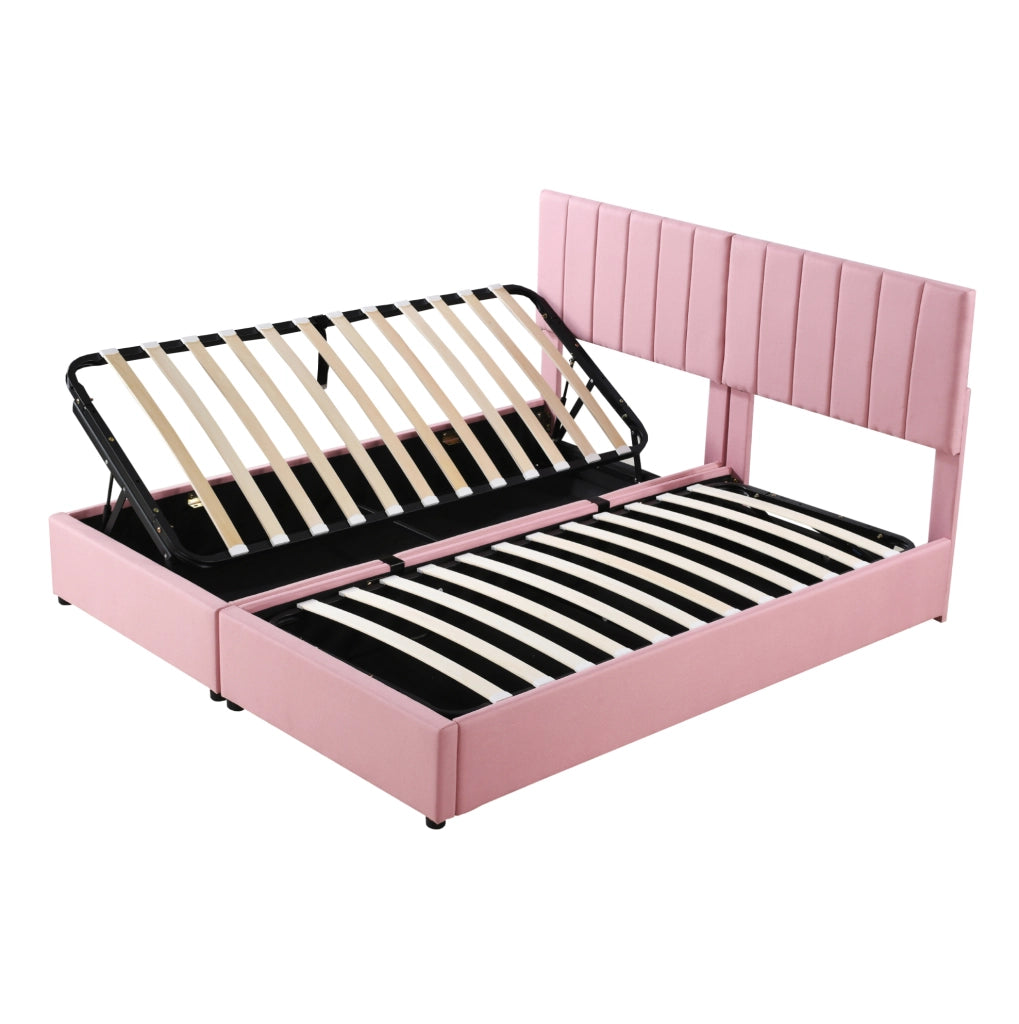 Letto imbottito 180x200 cm con contenitore idraulico; convertibile in 2 letti; rosa