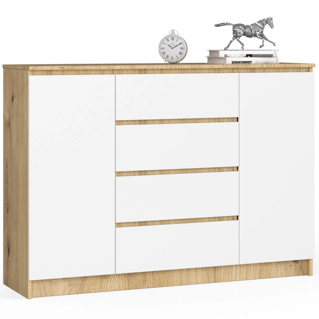 Cassettiera AKORD K140 Quercia Artisan 138 cm 2 ante 4 cassetti inserto frontale Bianco 138x40x99 cm