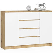 Cassettiera AKORD K140 Quercia Artisan 138 cm 2 ante 4 cassetti inserto frontale Bianco 138x40x99 cm