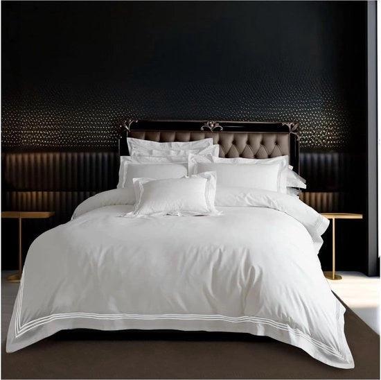 Tessuto per Letto in Cotone Poliestere Effen a Strisce Doppio Bianco/Bianco Luxe