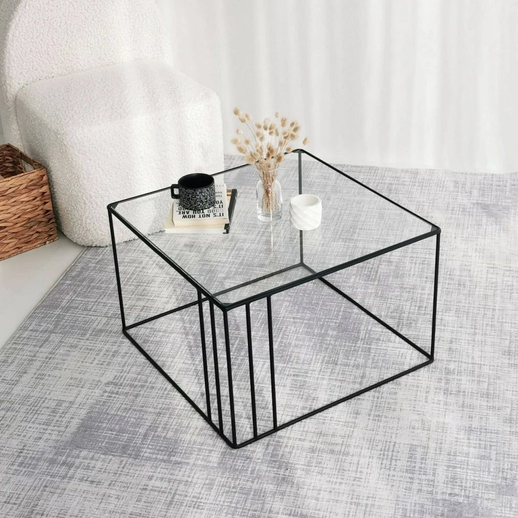 Giacinta, Tavolino da Salotto Forma Quadrata, 55x55x36h cm Nero