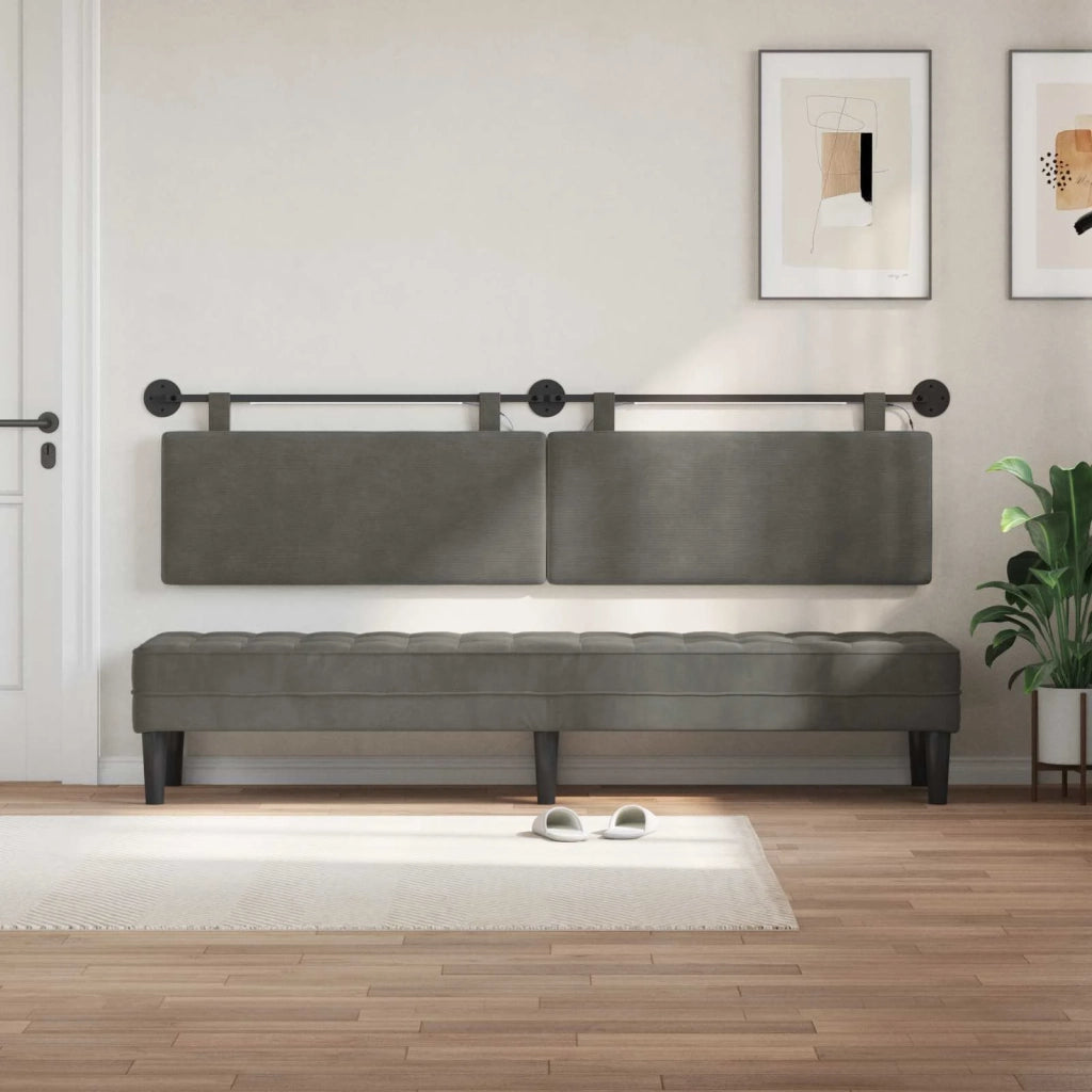 Testiera sospesa Con luce LED Grigio Scuro Tessuto in Cords 3424336