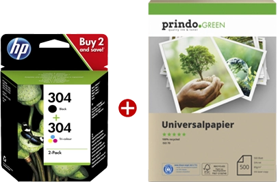 ORIGINAL HP Value Pack nero / differenti colori + Prindo Green Recyclingpapier 500 Blatt 304 ~220 Seiten