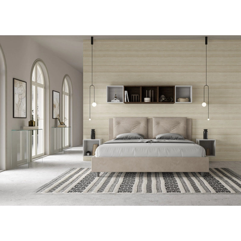 Letto imbottito Matrimoniale 180x190 cm Appia - Senza rete,Microfibra,Sabbia