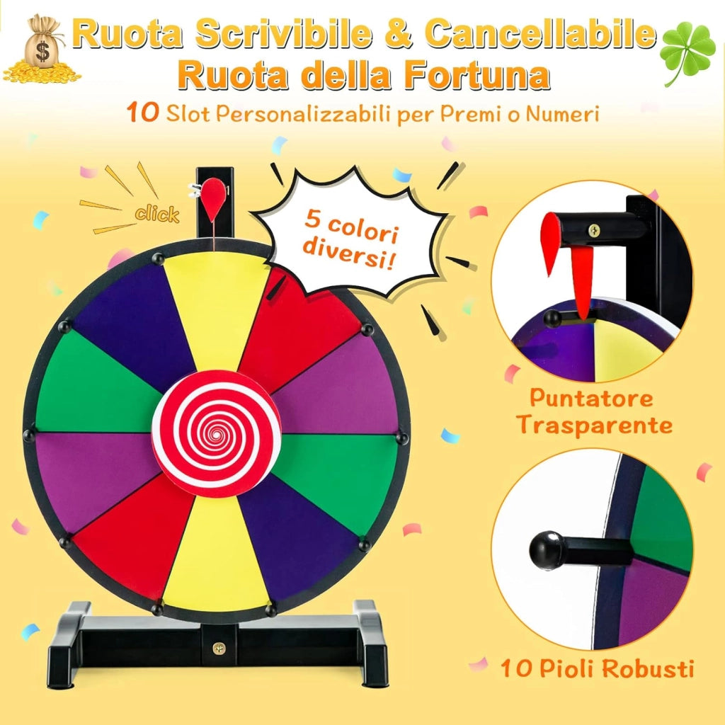 12''/15'' Ruota della Fortuna da Tavolo, Gioco Ruota Personalizzabile con Pennarello e Cancellino, Base Antiscivolo e Superficie Cancellabile, per Carnevale Feste (12'')
