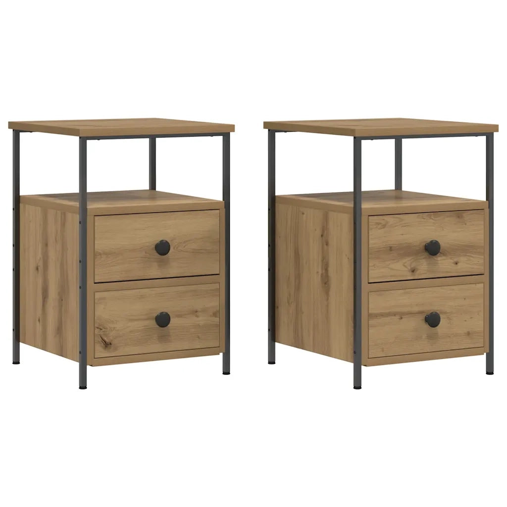 Comodini 2pz-Set di 2 Tavolino da notte Rovere Artigianale 34x35,5x50 cm Legno Multistrato