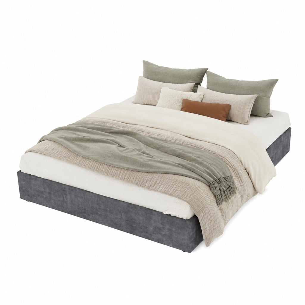 Rete letto moderna grigio 160x200 cm in tessuto e metallo