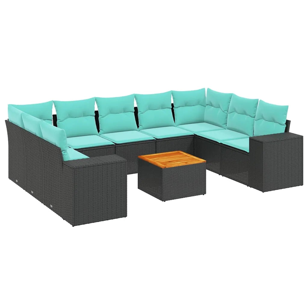 Set Divani da Giardino 10 pz con Cuscini Nero in Polyrattan 3225588