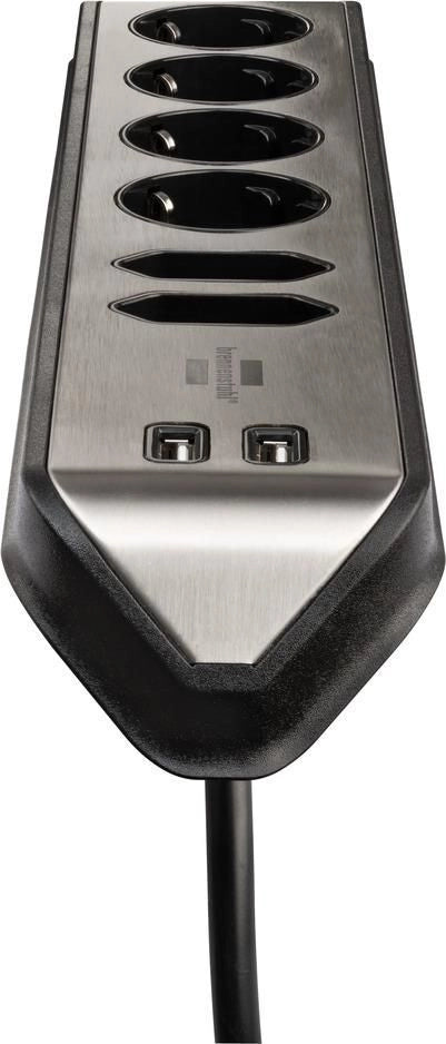 Brennenstuhl 1153590610 prolunghe e multiple 2 m 6 presa(e) AC Interno Nero, Argento