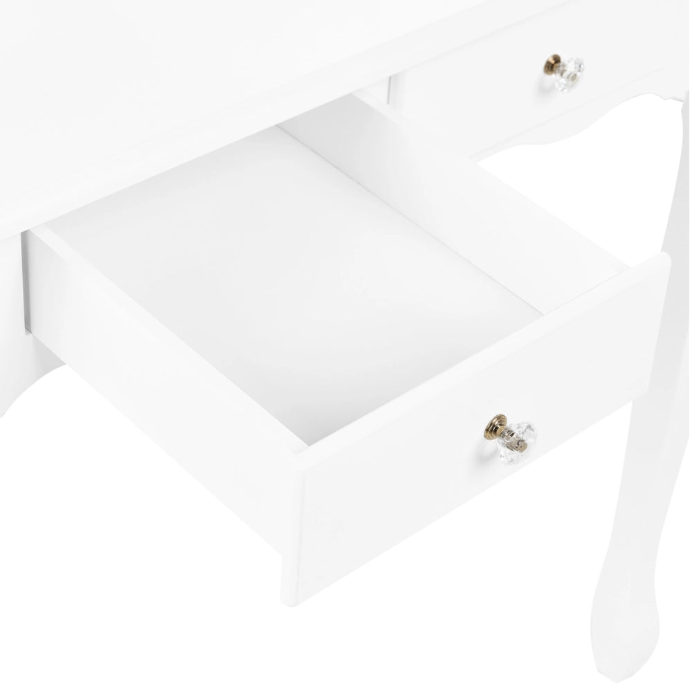 Tavolo da Toeletta Bianco Sgabello Specchio Ovale Inclinabile 4 Cassetti Soggiorno Design Scandinavo